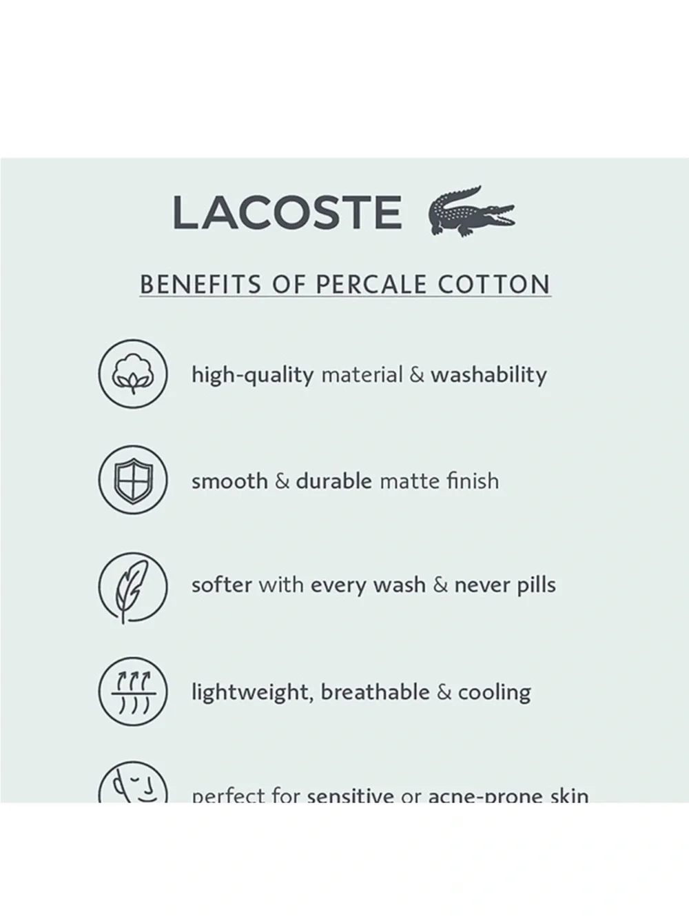 LACOSTE Queen Sheet Set 100% Cotton Percale Solid